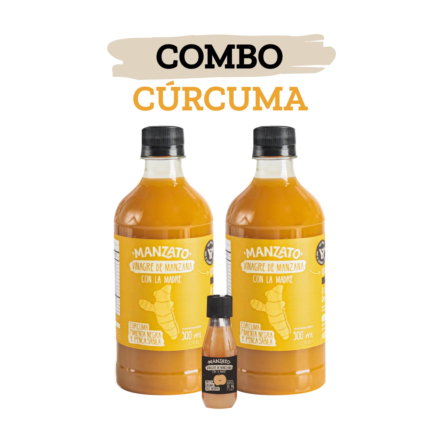 2 vinagres con cúrcuma + 1 mini vinagre