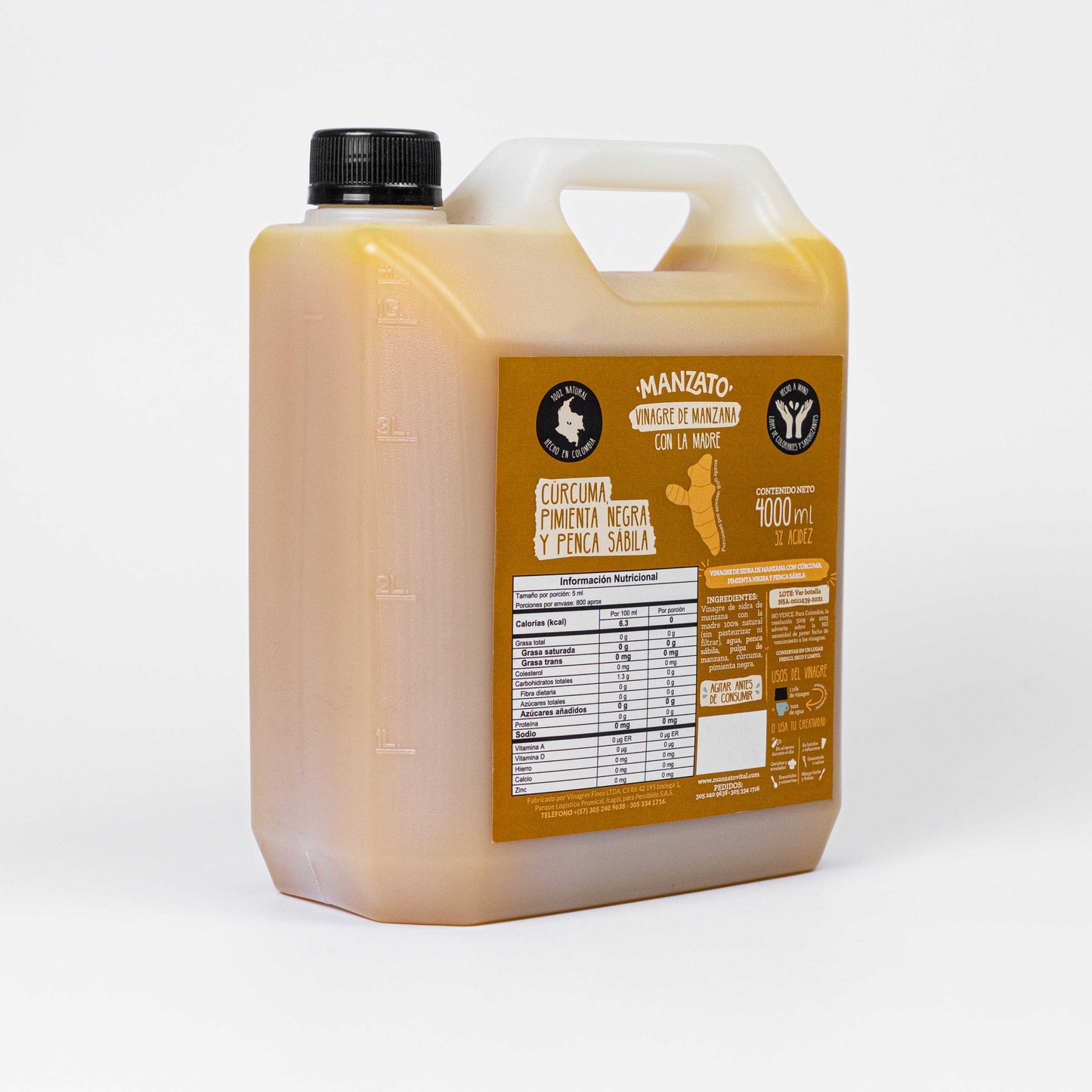 Vinagre de Manzana con cúrcuma, pimienta negra y penca sábila 4lt