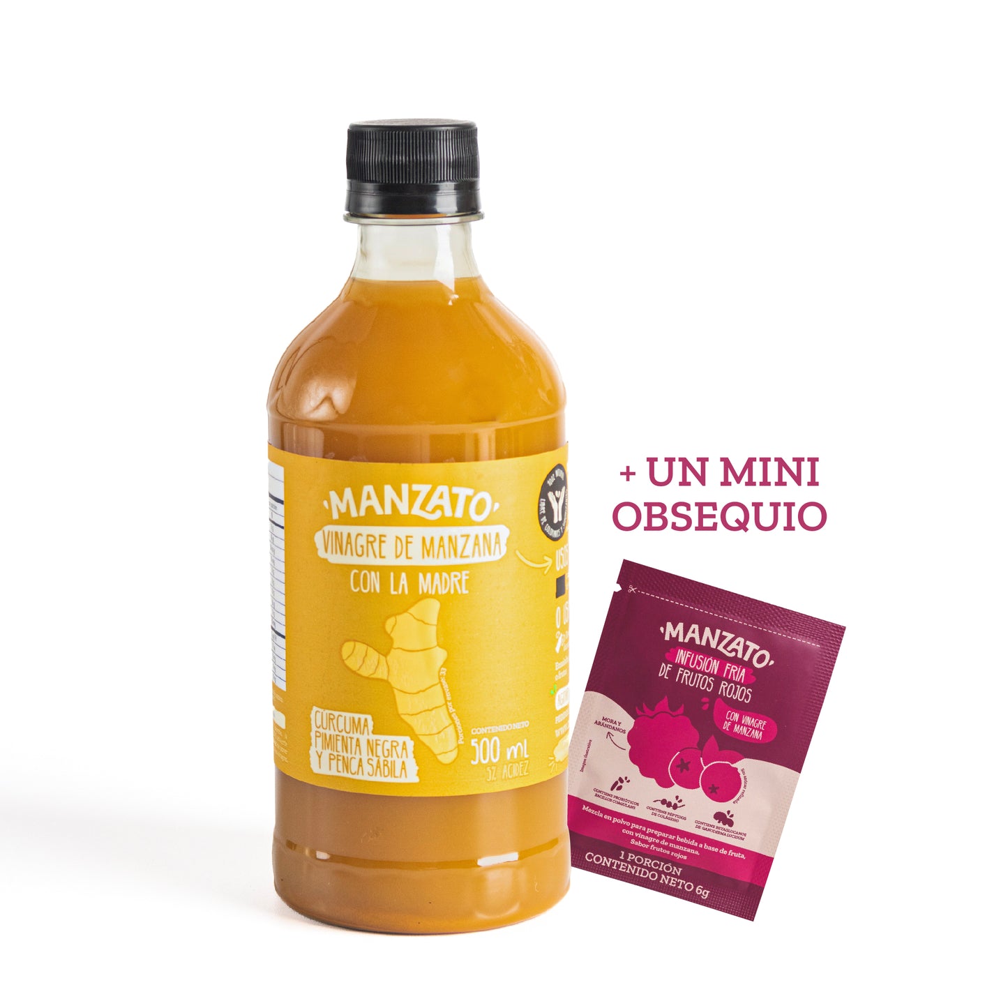 Vinagre de Manzana con cúrcuma, pimienta negra y penca sábila 500ml