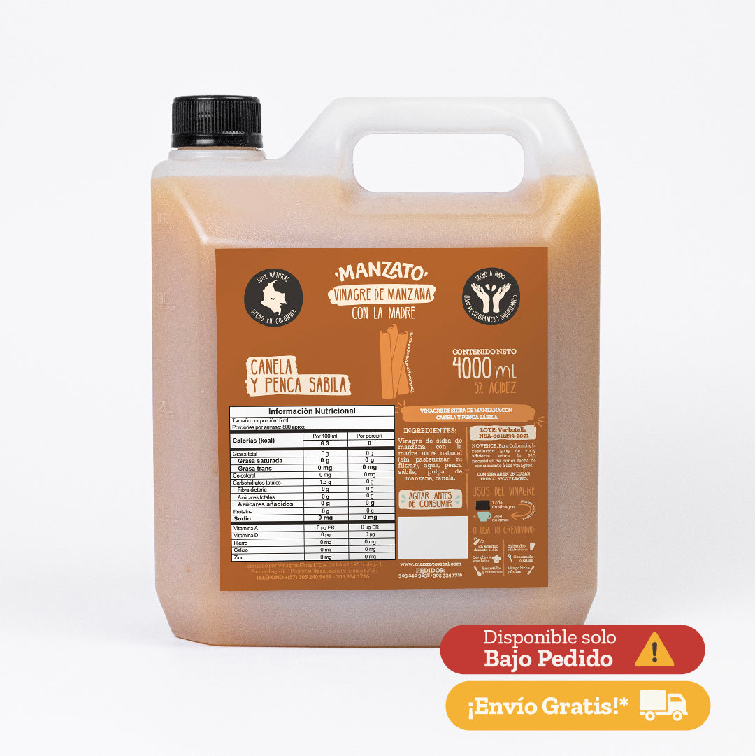 Vinagre de Manzana con canela y penca sábila 4lt