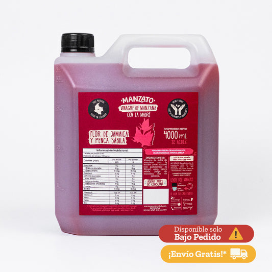 Vinagre de Manzana con flor de jamaica y penca sábila 4lt