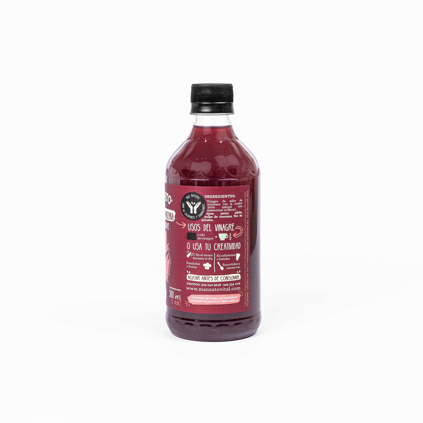 Vinagre de Manzana con flor de jamaica y penca sábila 500ml