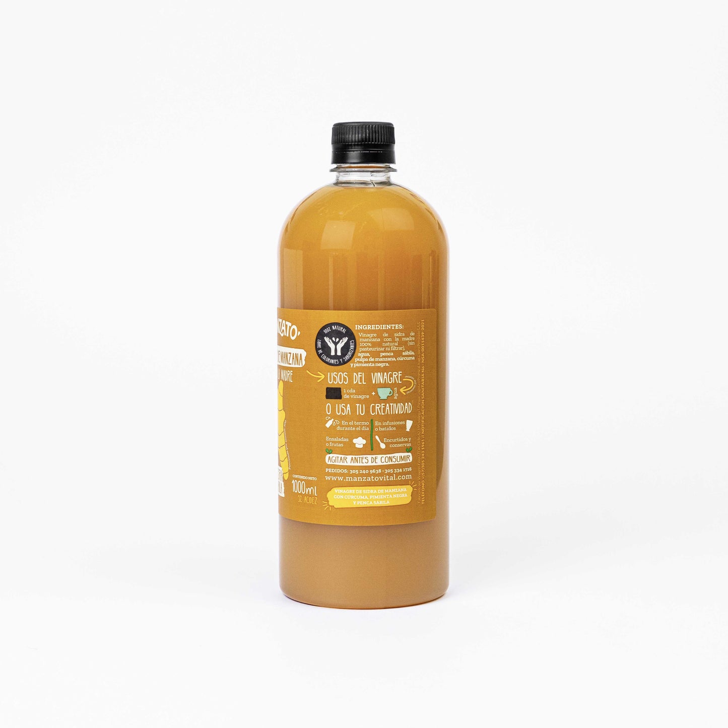 Vinagre de Manzana con cúrcuma, pimienta negra y penca sábila 1 Litro