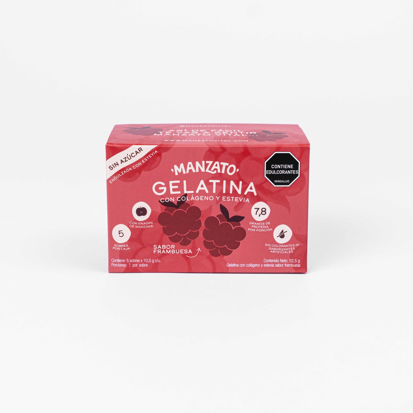Gelatina sabor Frambuesa con colágeno y estevia (x5 sobres)