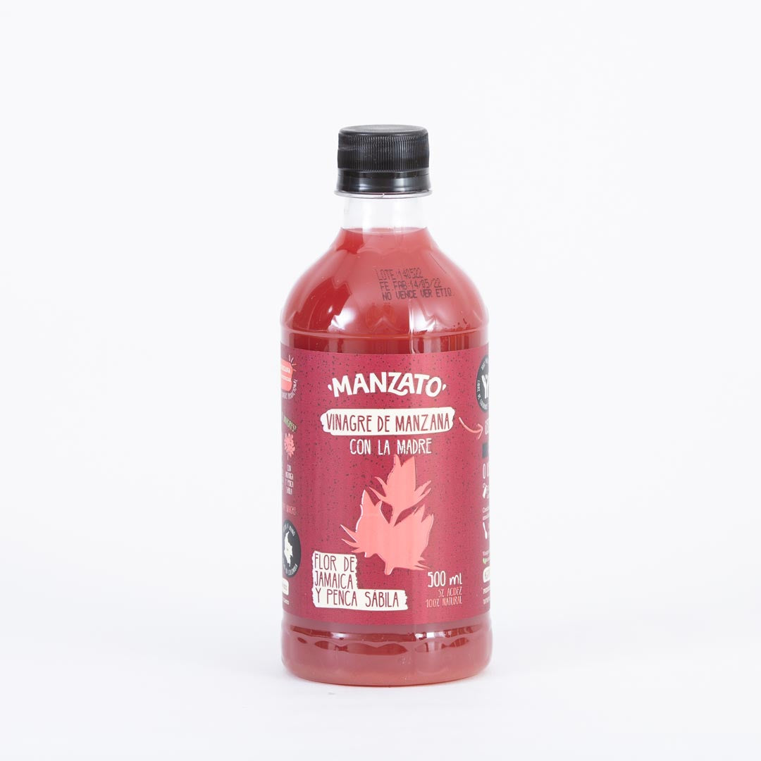 Vinagre de Manzana con flor de jamaica y penca sábila 500ml